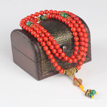 J1999 Vintage red Stone bead Bracelet Tibetan Buddhist Mala 108beads Rosary Bracelet